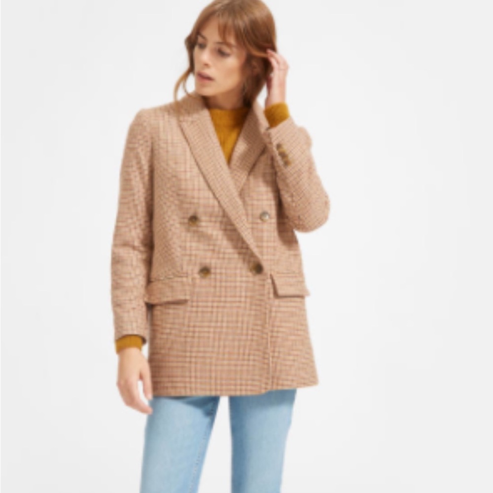 NWT Everlane The Oversized Double Breasted Blazer in 00 Terracotta Houndstooth
